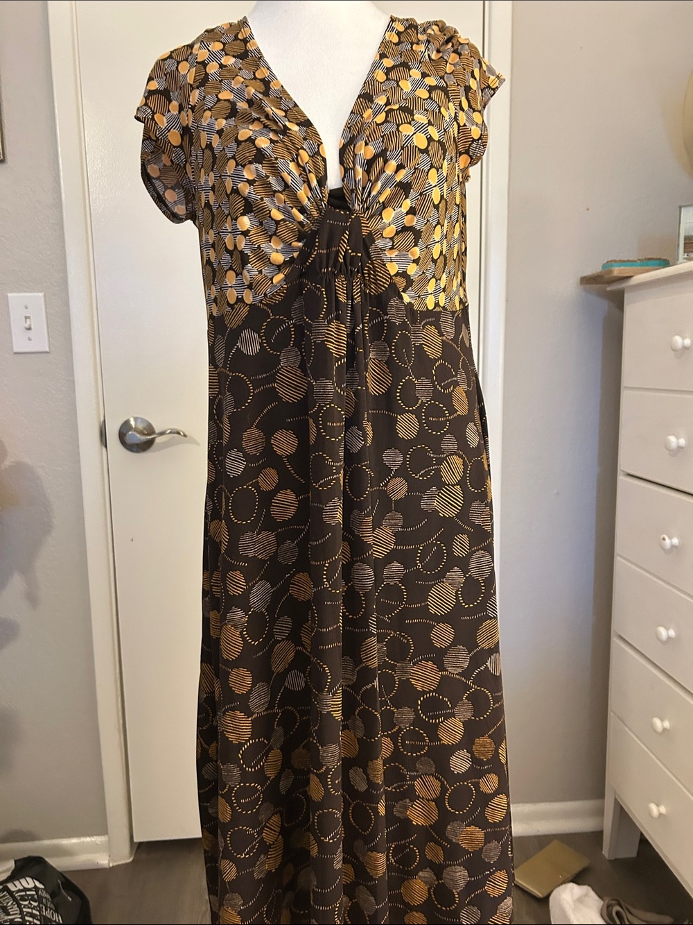 Liz Claiborne Brown and Mustard Patterned Maxi Dress